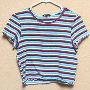 American Eagle crop top lettuce hem ribbed striped size medium